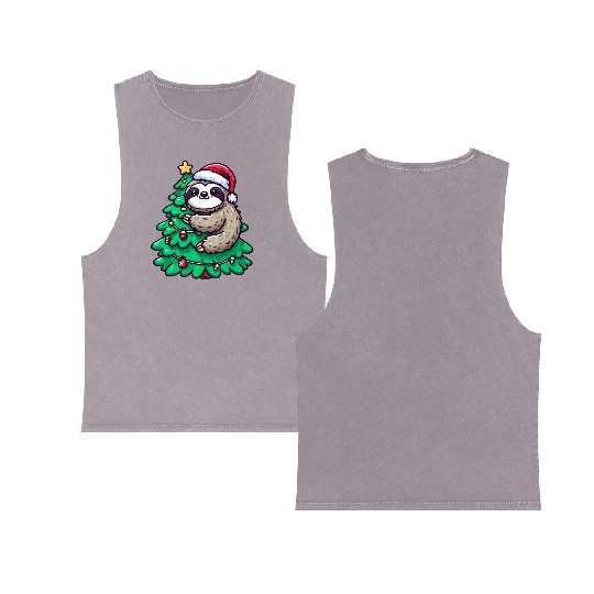 Christmas Sloth - Relaxing on the Christmas Tree Double Sided Mineral Wash Tank Tops