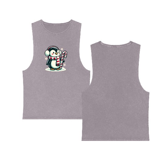 Penguin Christmas Animals Cute Penguins Double Sided Mineral Wash Tank Tops
