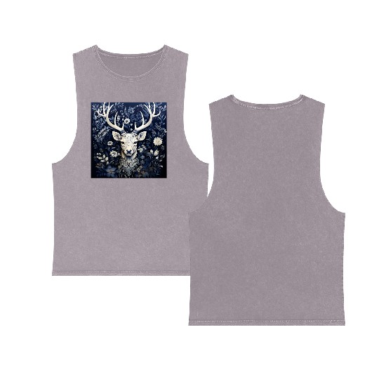 Enchanted Forest Deer Winter Bloom Double Sided Mineral Wash Tank Tops