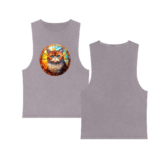 Exotic Shorthair cat in stained glass Double Sided Mineral Wash Tank Tops