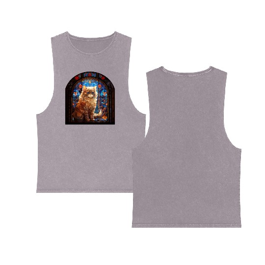 Persian cat in stained glass Double Sided Mineral Wash Tank Tops