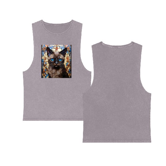 Siamese kitten in stained glass Double Sided Mineral Wash Tank Tops