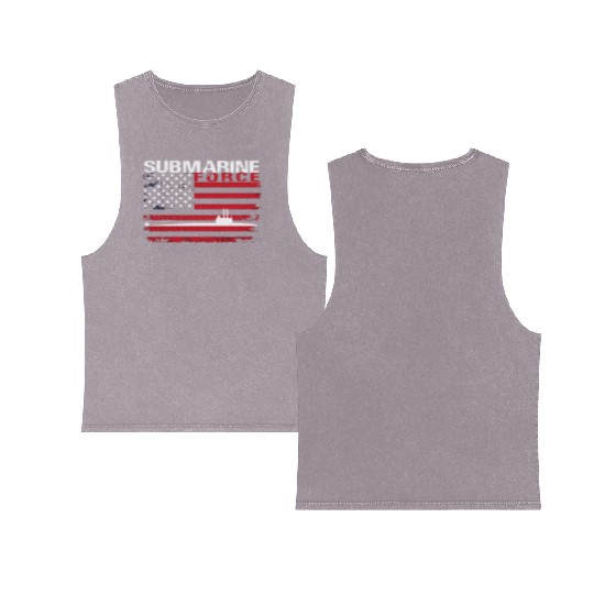Submarine Force Usa Flag White Stars Double Sided Mineral Wash Tank Tops