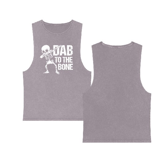 Dab To The Bone Dancing Skeleton Halloween Double Sided Mineral Wash Tank Tops