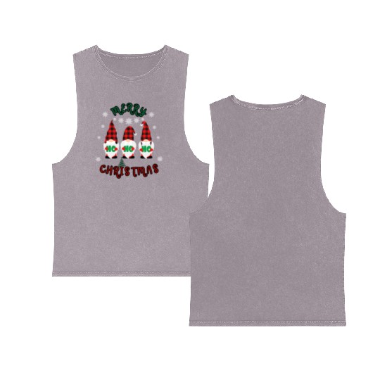 Red and green Gnomes Merry Christmas Double Sided Mineral Wash Tank Tops