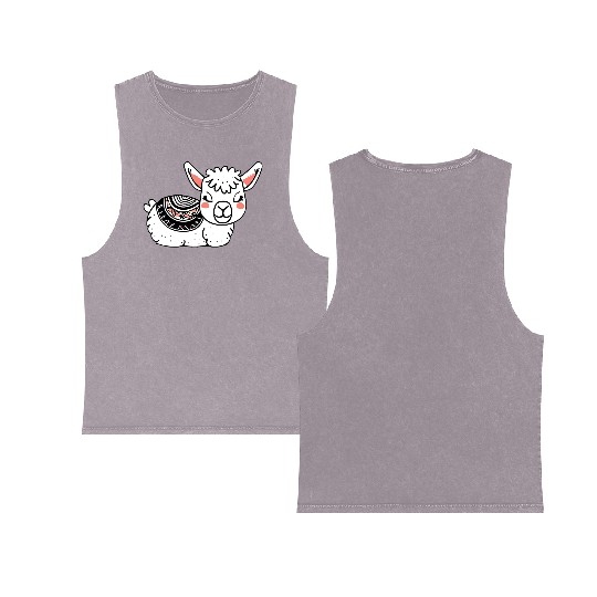 Adorable Llama Resting Double Sided Mineral Wash Tank Tops