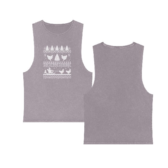 Chickens Farm Lover Ugly Christmas Themed Meme Double Sided Mineral Wash Tank Tops
