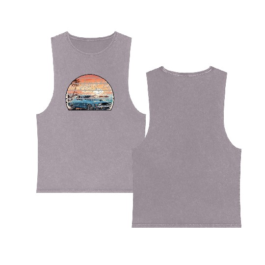 A muscle car cruisingon a coastal road. Double Sided Mineral Wash Tank Tops