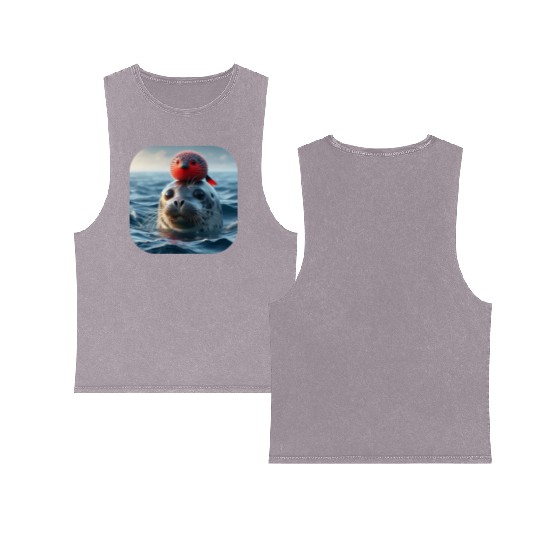 Seal and pufferfish friends from the ocean Double Sided Mineral Wash Tank Tops