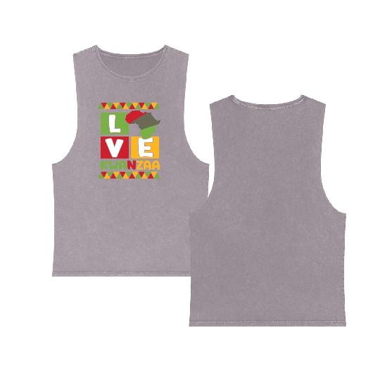 Happy Kwanzaa Vibes Black Heritage Holiday Double Sided Mineral Wash Tank Tops