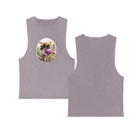 Bumblebee on thistle watercolor Double Sided Mineral Wash Tank Tops