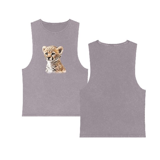Baby Cheetah Aesthetic Watercolor Painting Double Sided Mineral Wash Tank Tops