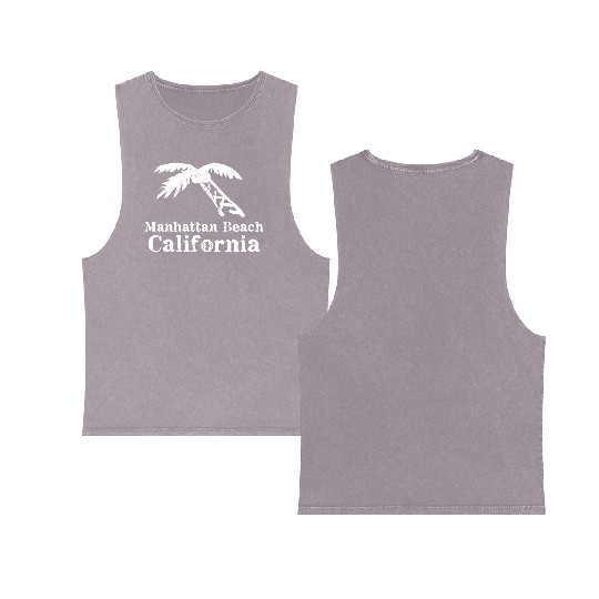 Manhattan Beach California Palm Tree Souvenirs Double Sided Mineral Wash Tank Tops