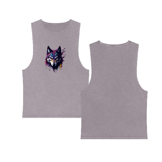 Wolf with paint splatters on it's face Double Sided Mineral Wash Tank Tops