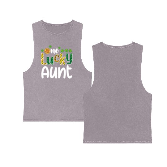 One Lucky Aunt Matching Family St Patrick's Day Double Sided Mineral Wash Tank Tops