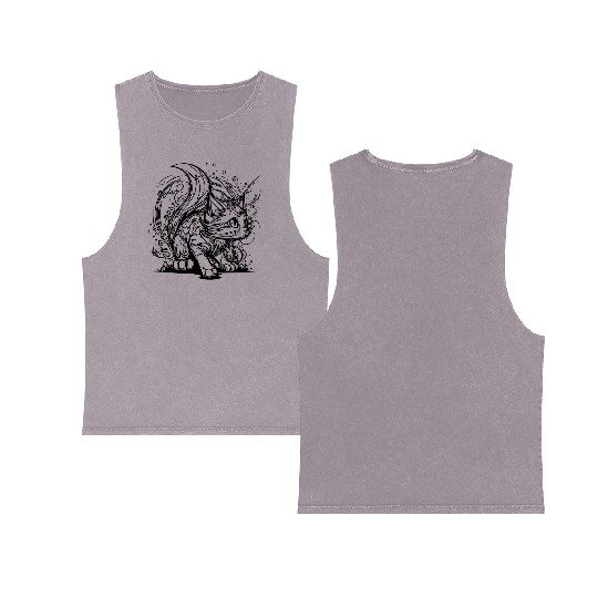 Cute Little Space Cat In Splash Style Double Sided Mineral Wash Tank Tops