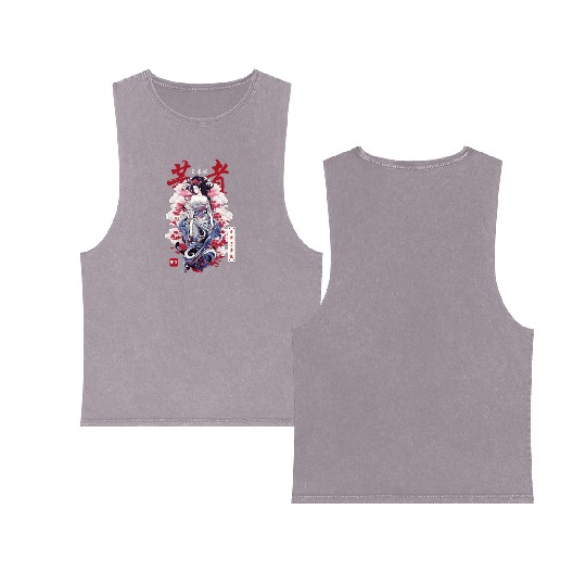 Japanese Streetwear Geisha Japan Kimono Girl Haraj Double Sided Mineral Wash Tank Tops