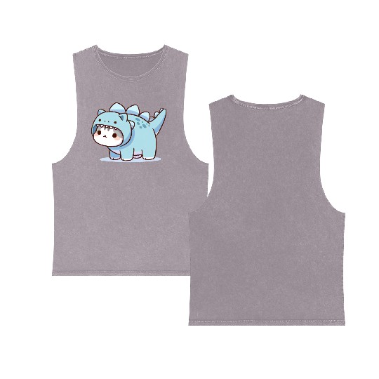Cat in Stegosaurus Costume Double Sided Mineral Wash Tank Tops