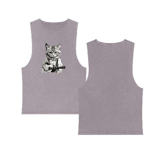 Cat playing guitar - Rock cat Double Sided Mineral Wash Tank Tops