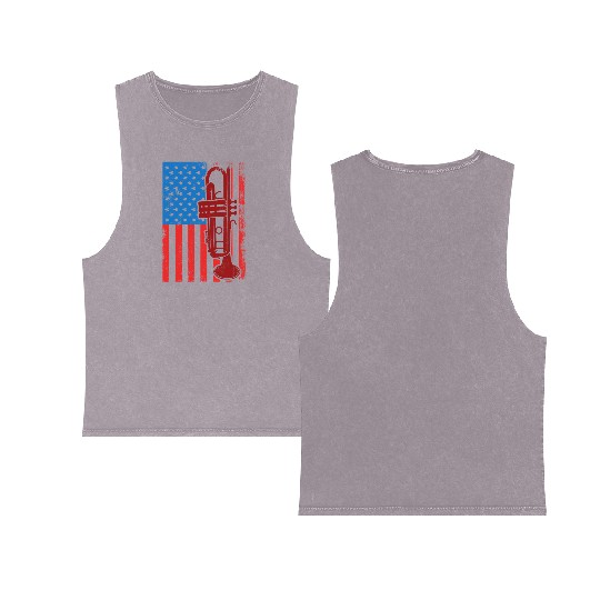 US Patriotic Trumpet Player Double Sided Mineral Wash Tank Tops