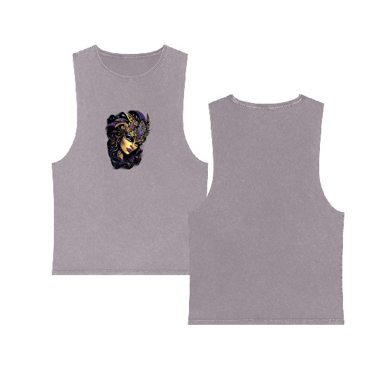 Mardi Gras Women Mardi Gras Mask Carnival Street Double Sided Mineral Wash Tank Tops