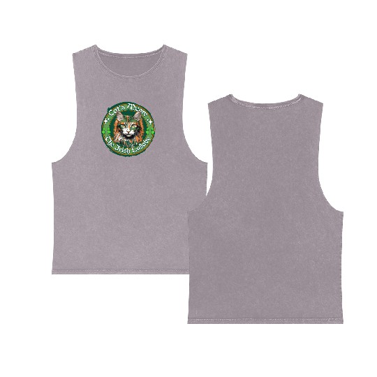 CAT'S MEOW THE IRISH LULLABY Feline Kitty Design Double Sided Mineral Wash Tank Tops