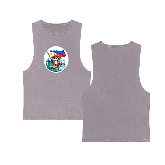 Surfing tarsier Philippine flag Double Sided Mineral Wash Tank Tops
