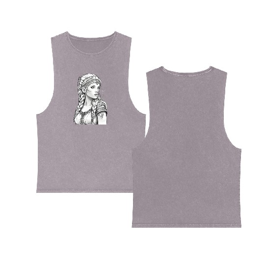 Viking female hairstyles grayscale Double Sided Mineral Wash Tank Tops