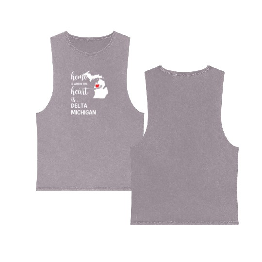 Delta County Michigan Is Where My Heart Is Gift Double Sided Mineral Wash Tank Tops