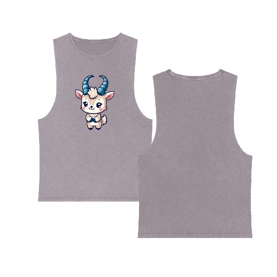 Playful Goat Cartoon Double Sided Mineral Wash Tank Tops