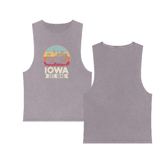 Iowa Vintage Tractor Farmer Gifts Double Sided Mineral Wash Tank Tops