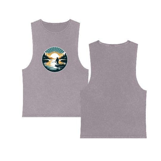 Serene Sunrise Fishing - Peaceful Morning Lake Double Sided Mineral Wash Tank Tops