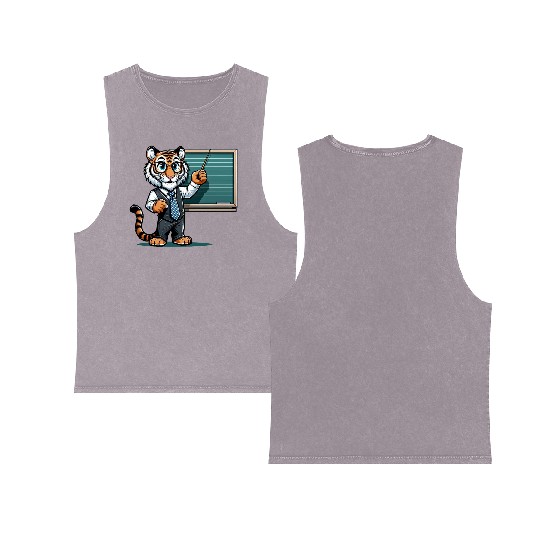 Cute Tiger Teacher Double Sided Mineral Wash Tank Tops