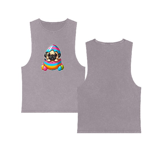Easter pug hatches from colorful Easter eggs Double Sided Mineral Wash Tank Tops