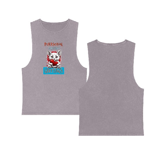 Purrsonal Valentine's Greetings Cute White Cat Double Sided Mineral Wash Tank Tops