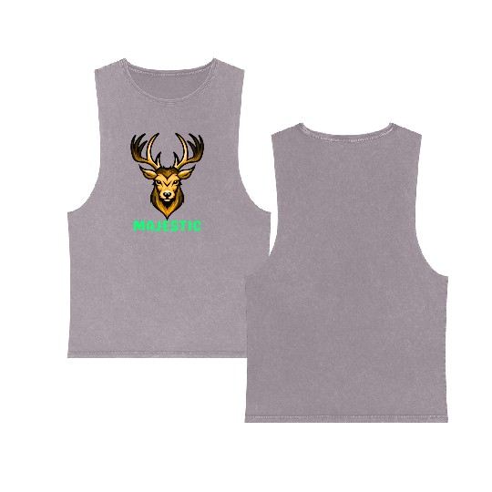 Black and Yellow Illustrative Deer Animal Logo Double Sided Mineral Wash Tank Tops