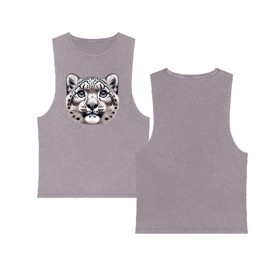 Snow Leopard Leopard White Leopard Double Sided Mineral Wash Tank Tops