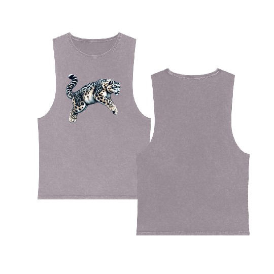 Snow Leopard Leopard White Leopard Double Sided Mineral Wash Tank Tops