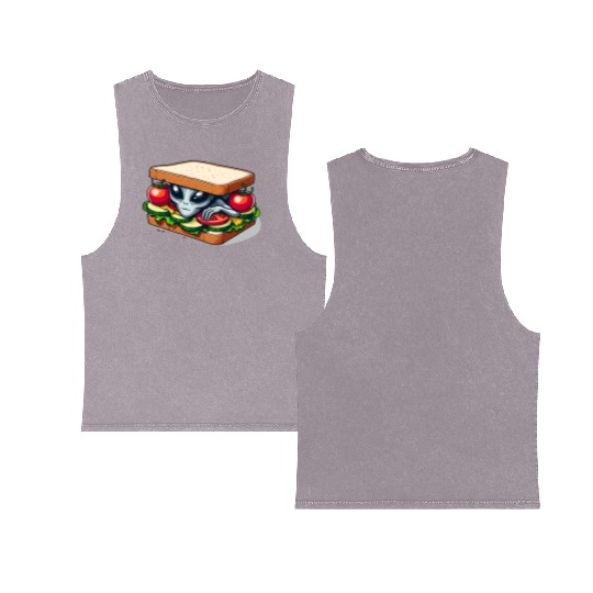 Alien Hiding in a Sandwich Double Sided Mineral Wash Tank Tops