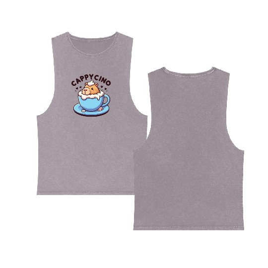 Cappyccino Capybara Coffee Cappuccino Double Sided Mineral Wash Tank Tops
