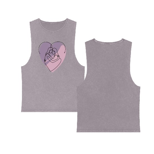Minimalist Silhouette of Lesbians in Heart Double Sided Mineral Wash Tank Tops