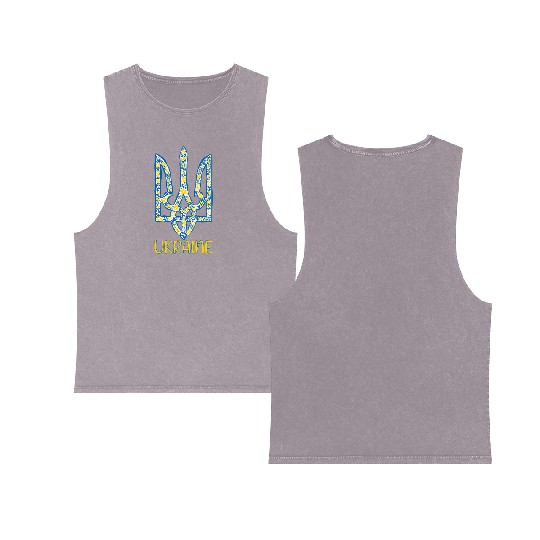 Ukraine trident in Ukrainian flag colors Double Sided Mineral Wash Tank Tops