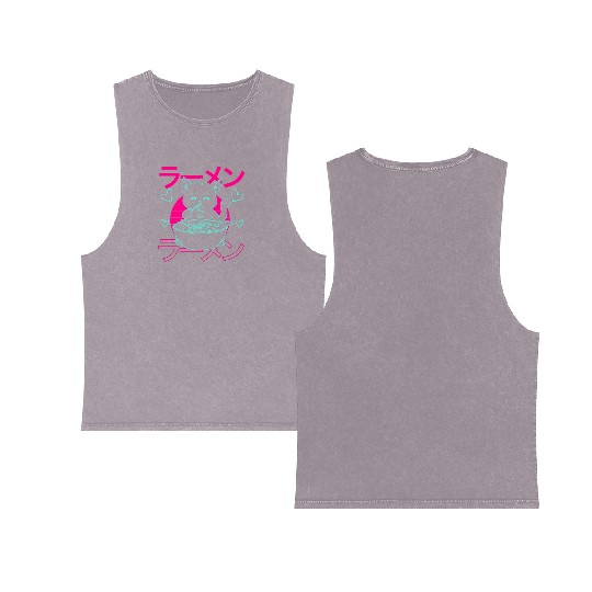Aesthetic Anime Ramen Cat Retro Japanese Double Sided Mineral Wash Tank Tops