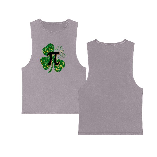 Irish Math 3.14 Pi Day Shamrock St Patrick's Day Double Sided Mineral Wash Tank Tops