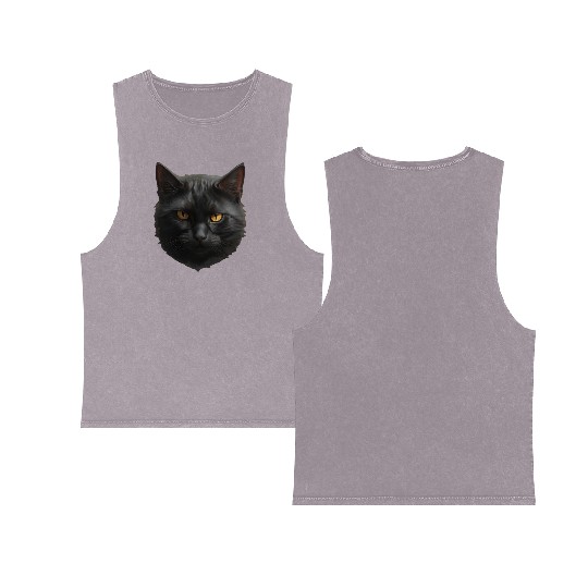 black cat face Double Sided Mineral Wash Tank Tops