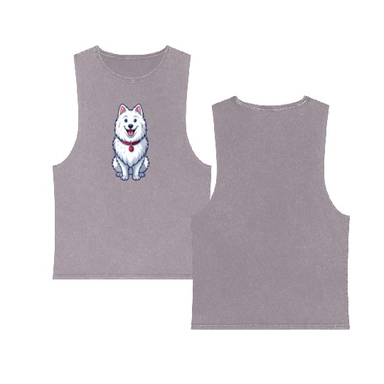 Happy Grinning Samoyed Double Sided Mineral Wash Tank Tops