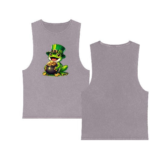 St. Patrick's Day Frog with Gold Double Sided Mineral Wash Tank Tops