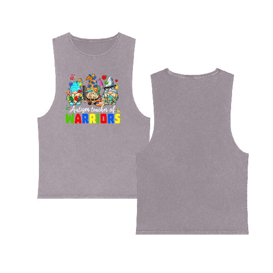 Autism Teacher Warriors Autism Autism Gnome Gift Double Sided Mineral Wash Tank Tops