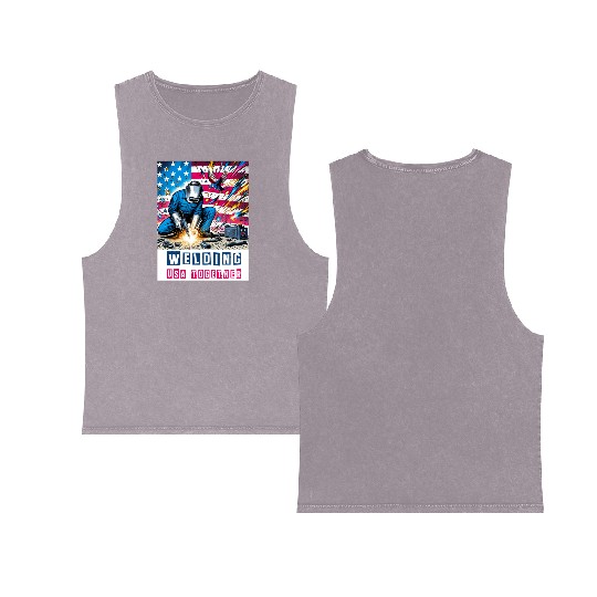 Welding USA Togehter Eagle USA Flag Double Sided Mineral Wash Tank Tops