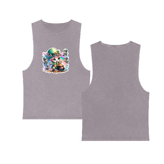 Saint Patrick's Day Chibi Leprechauns Double Sided Mineral Wash Tank Tops